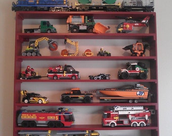 Planes Fire and Rescue, Cars, Monster Trucks, Legos, wall display rack, boy room decor, storage at home - Colonial Red