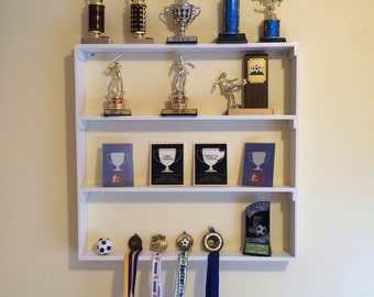 Trophy Shelf, Plaques, and medal display rack/shelf, Home Decor - White Paint Finish