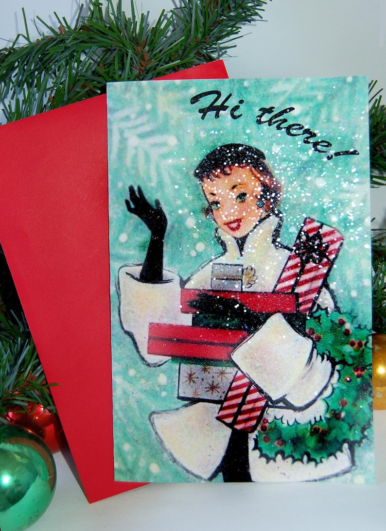 6 Retro Christmas Cards Vintage Style Card Glitter Christmas Etsy
