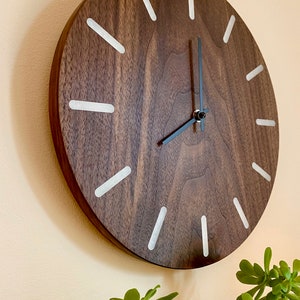 Handmade Walnut Wood Wall Clock With White Resin Dashes, 30 Cm / 11.8 ...