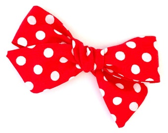 Minnie Mouse inspired hair bow, Hand tied hair bow, Red polka dot hair bow, Girl hair bow, Red hair bow