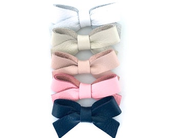 Solid Leather Hair Bow, Alligator Clip or Nylon Headband