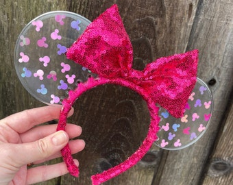 Resin Mouse Ears, Pink Sequin Bow, Disney Inspired Headband