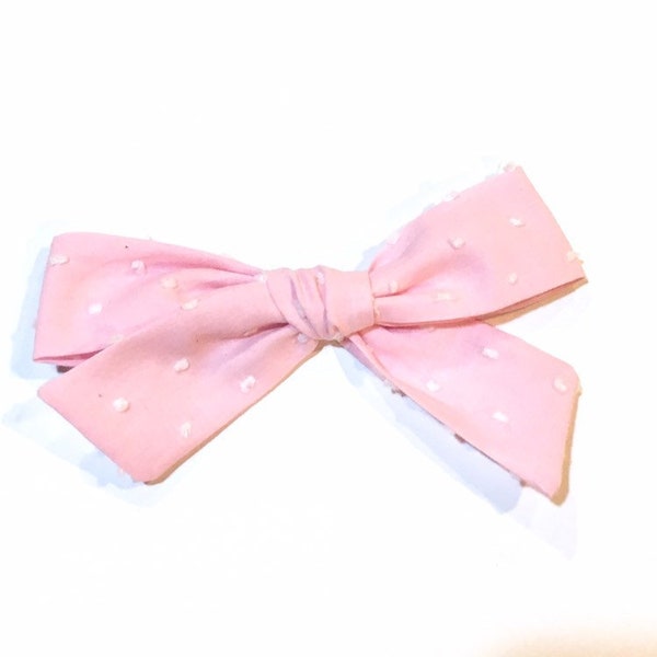 Pink Swiss Dot - Zoe Hair Bow, Pink Hair Bow, Hand Tied Hair Bow, Schoolgirl Hair Bow, Uniform Hair Bow