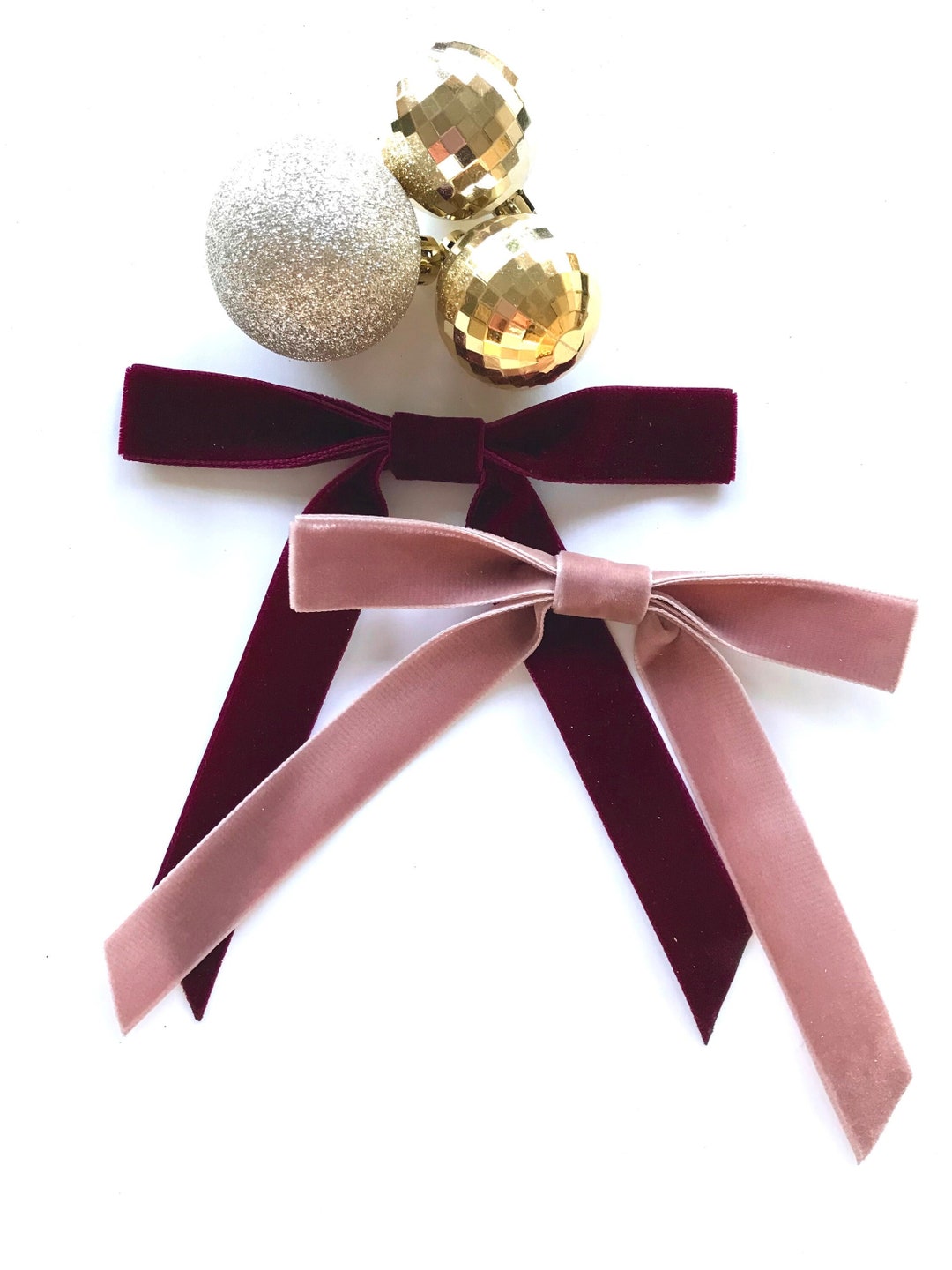 Velvet Ribbon Hair Bow With Tails, Velvet Hair Bow, Holiday Hair Bow - Etsy