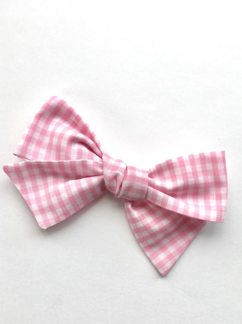 Uniform hair bow Buffalo check hair bow Hand tied hair bow Mini hair bow Pink gingham hair bow School hair bow