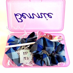 Personalized Back to School Bow Box - Back to School Bow Box, Hair Bow, Hair Scrunchie, Hair Clip and Initial Keychain
