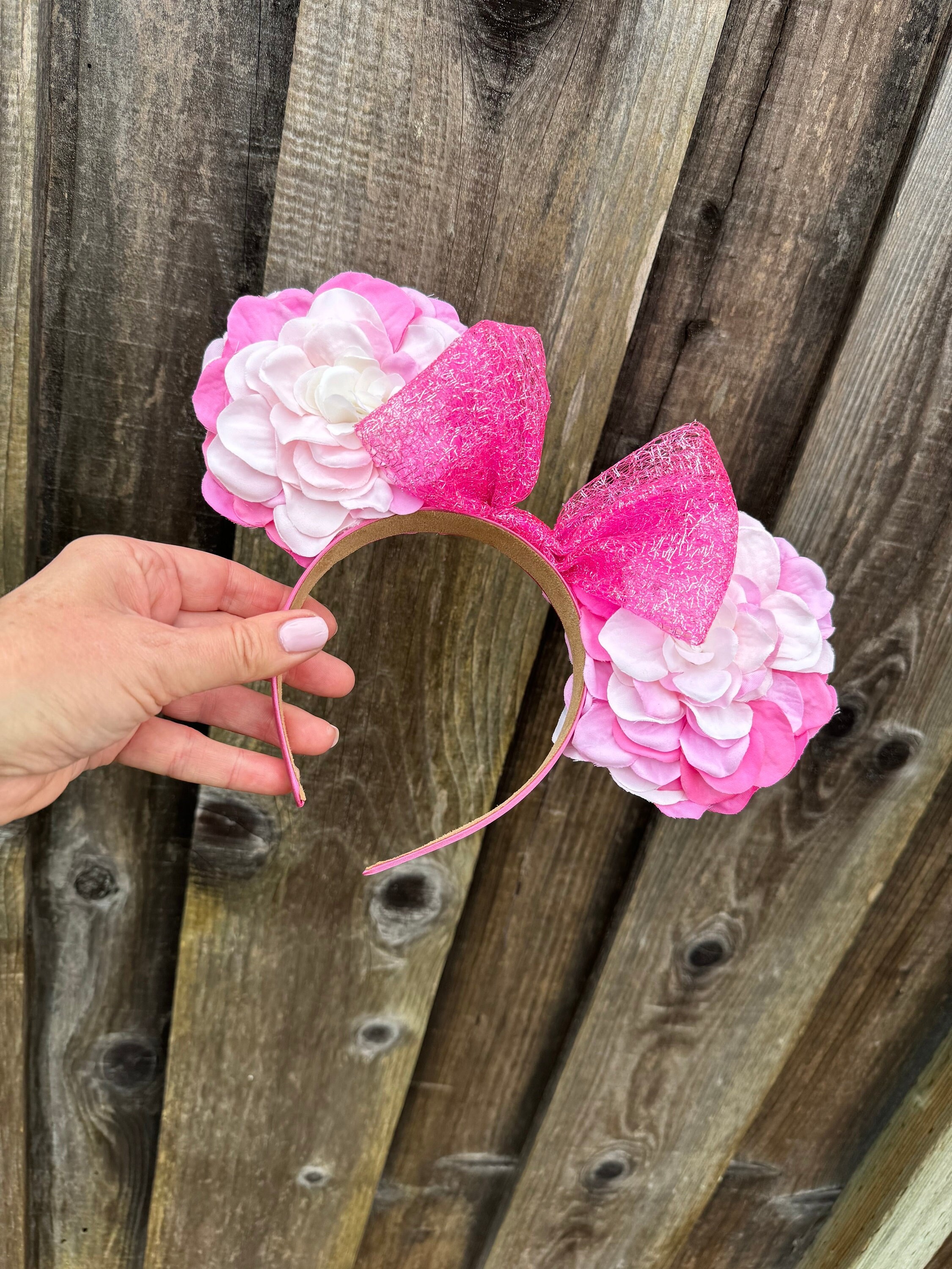 Disney Minnie Mouse Ears - Flowers/Pink Rapunzel Ears With Crown Velvet Ears - Floral Minnie Mouse  main image 4