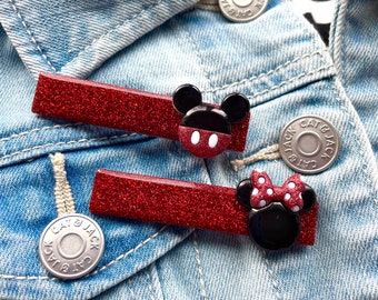 Mickey Mouse Hair Clip, Red Glitter Resin, Disney Inspired