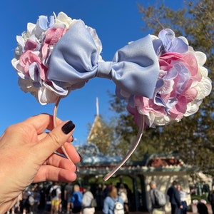 Floral Fantasyland Ears, Disney Inspired Mouse Ears, Pink and Blue Mouse Ears