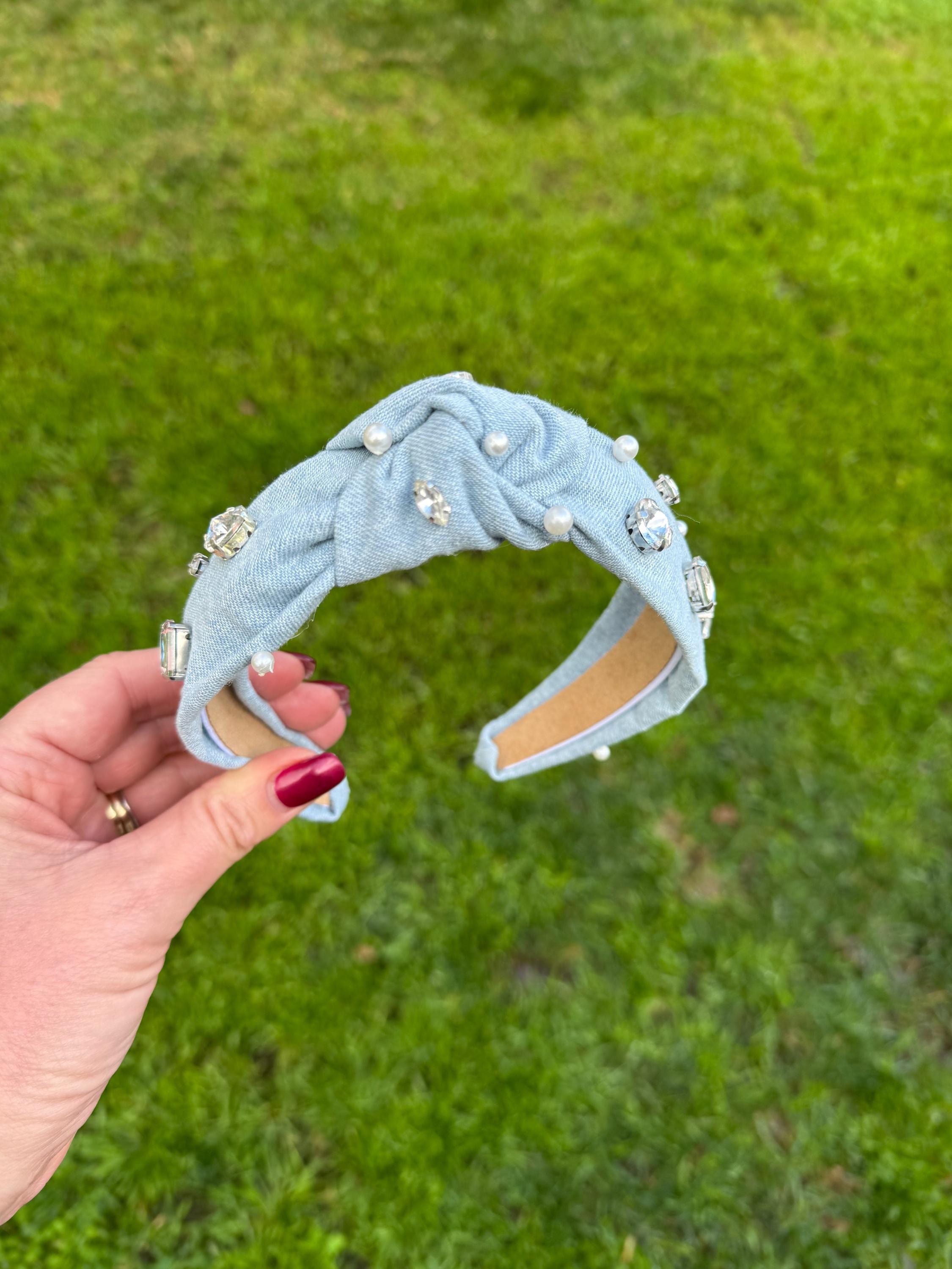 Lele Sadoughi Denim Pearl Headband Lele Sadoughi Mixed Pearl Knotted Headband | Neiman Marcus main image 4