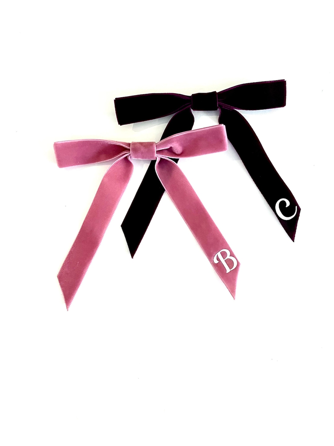 Monogram Velvet Ribbon Hair Bow With Tails Velvet Hair Bow Etsy