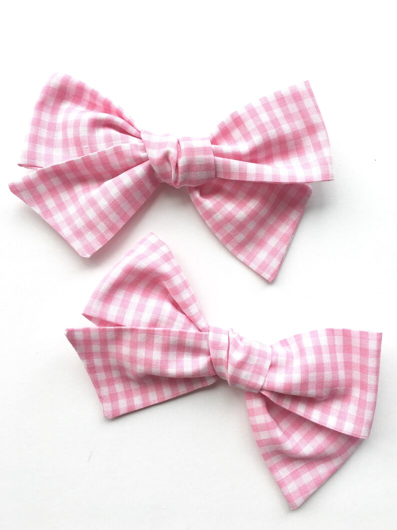 Uniform hair bow Buffalo check hair bow Hand tied hair bow Mini hair bow Pink gingham hair bow School hair bow
