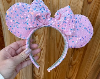 Pink Sequin Velvet Mouse Ears, Princess Inspired Headband