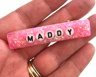 Fermaglio per capelli con nome personalizzato, fermaglio per capelli personalizzato, fermaglio per capelli in resina, fermaglio per capelli in acrilico, fermaglio per capelli con glitter, fermagli per capelli per ragazze