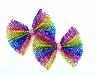 Rainbow Hair Bow, Pride Hair Bow, Tulle Hair Bow, Hair Bows for Girls