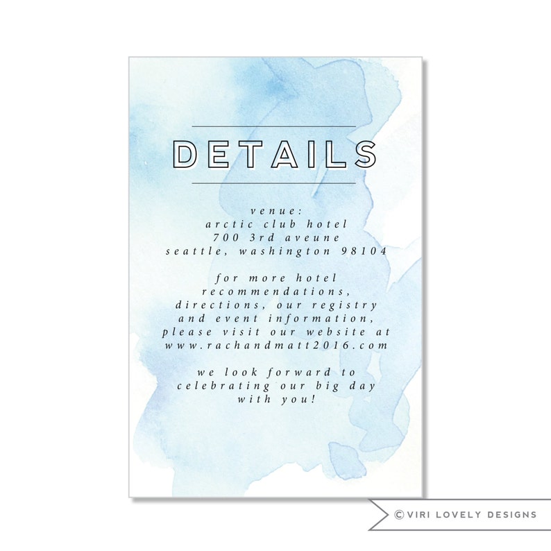 Blue Ocean Painted Wedding Invitation Info Card #140 RSVP Watercolor Wedding Invitation DIY Option Available Invitation