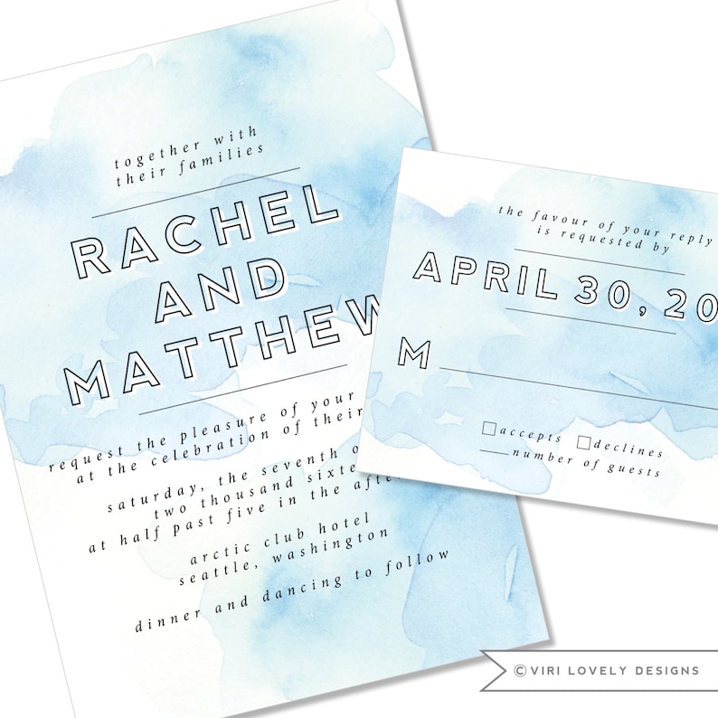 Blue Ocean Painted Wedding Invitation Info Card #140 RSVP Watercolor Wedding Invitation DIY Option Available Invitation