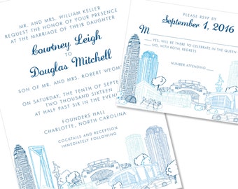 Charlotte Skyline / Landmark Wedding Invitation | Queen City Wedding Invite | DIY Option Available | Invitation | RSVP | Info Card #400