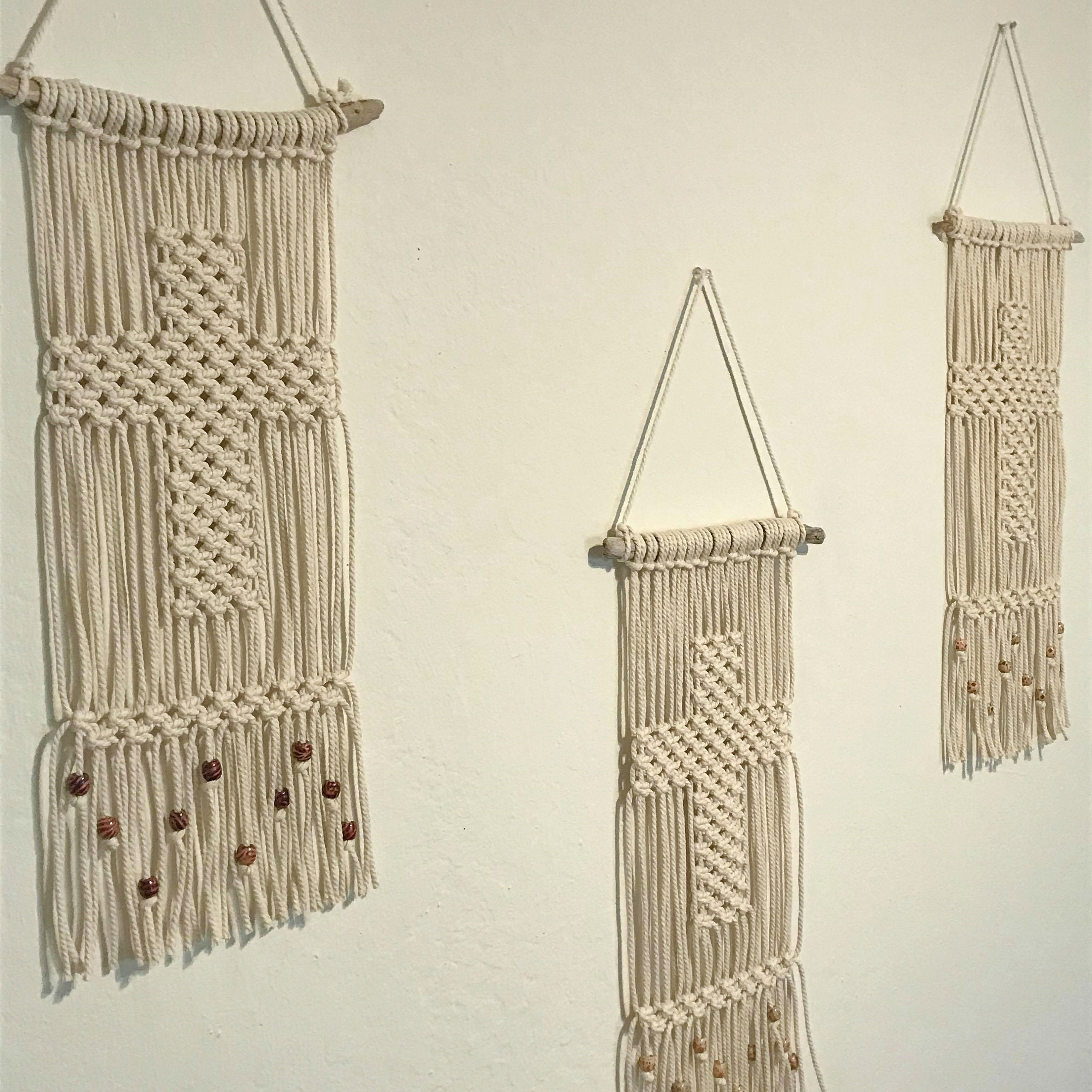 Boho Cross Pattern Macrame Wall Hanging with Beads FREE GIFT Etsy