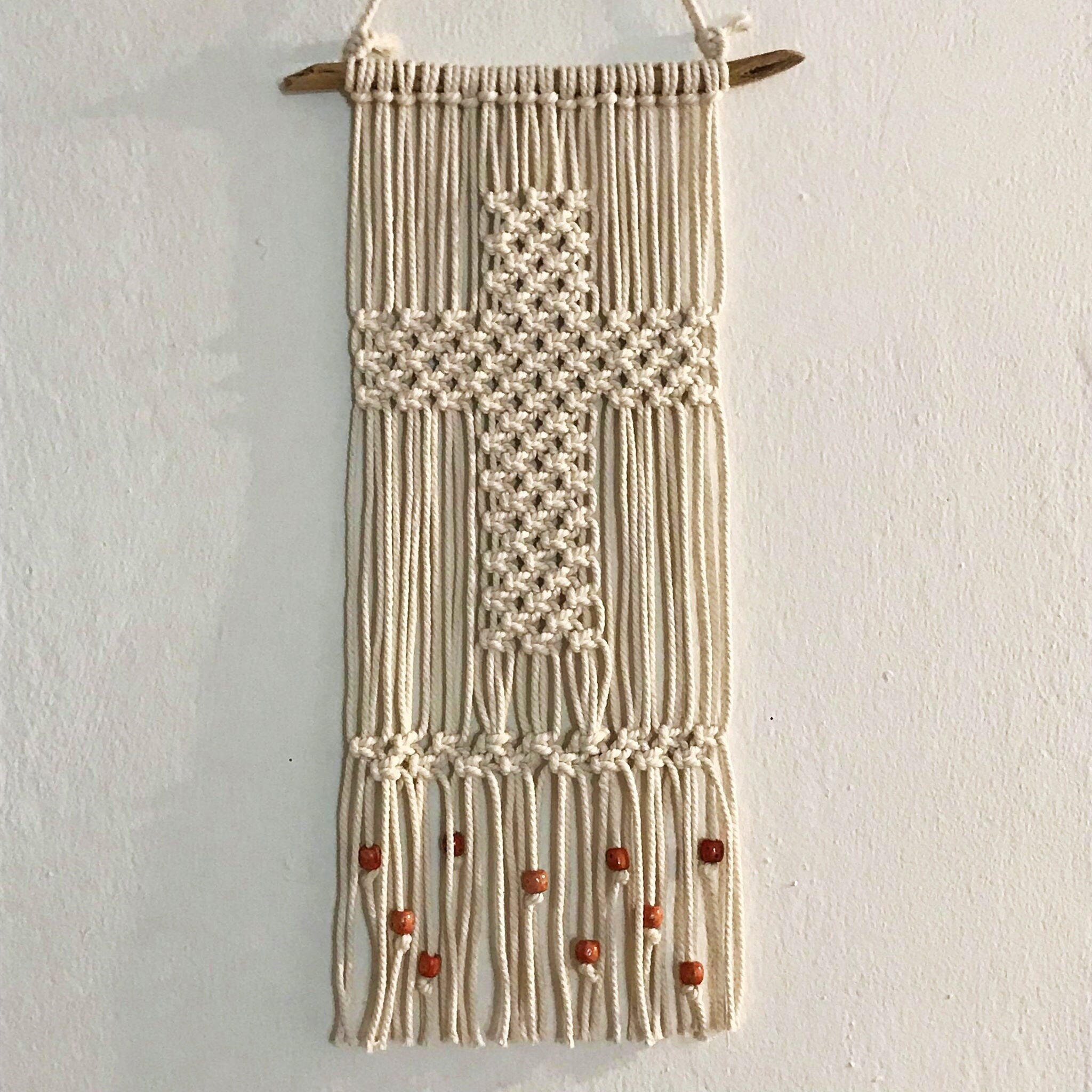 Boho Cross Pattern Macrame Wall Hanging with Beads FREE GIFT Etsy