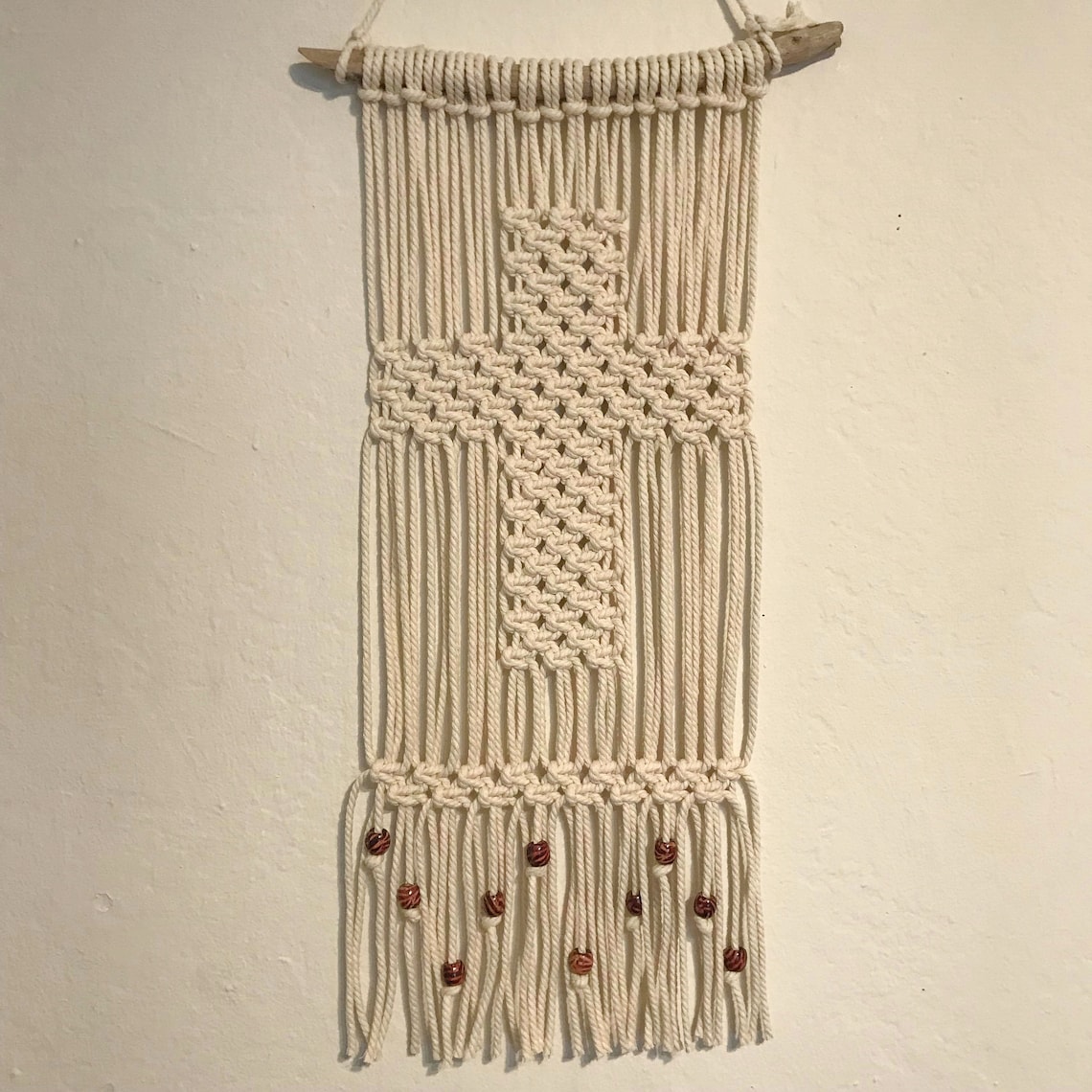 Boho Cross Pattern Macrame Wall Hanging with Beads FREE GIFT Etsy