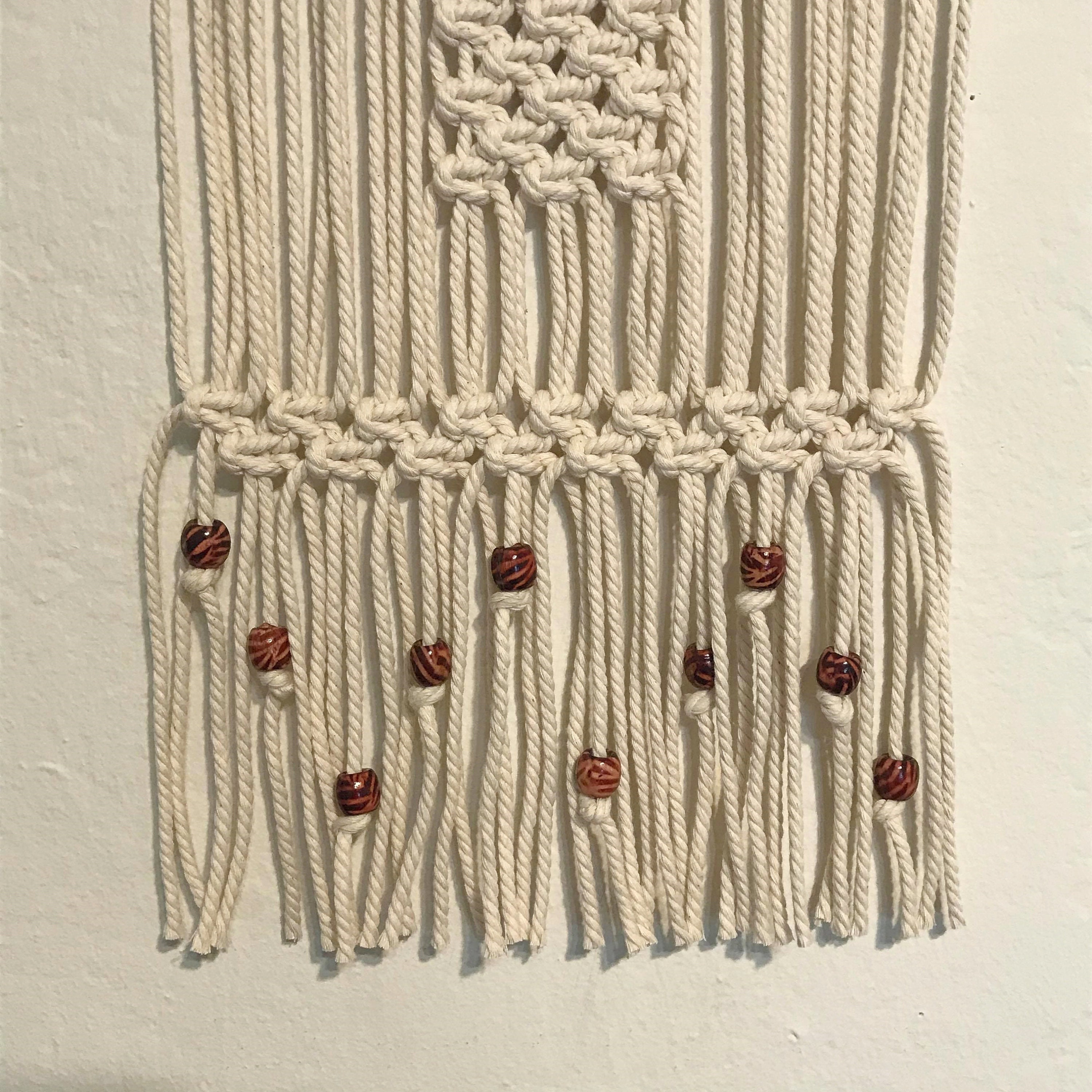 Boho Cross Pattern Macrame Wall Hanging with Beads FREE GIFT Etsy