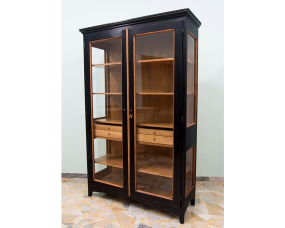 Black Shaped Bookcase Hand Made Two Doors Display Cabinet Etsy