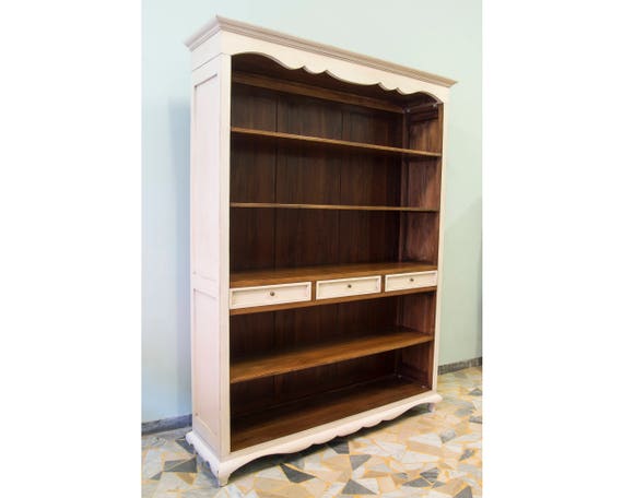 Bookcase Lacquered In Cream And Walnut