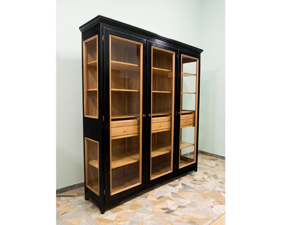Three Doors Black Bookcase Hand Made Three Doors Showcase Etsy