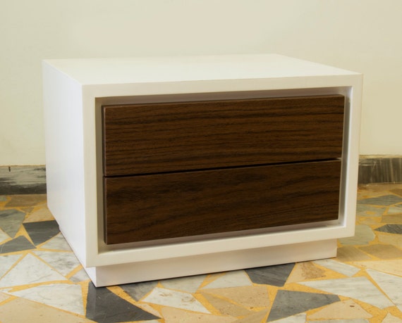 Walnut And White Bedside Table Etsy