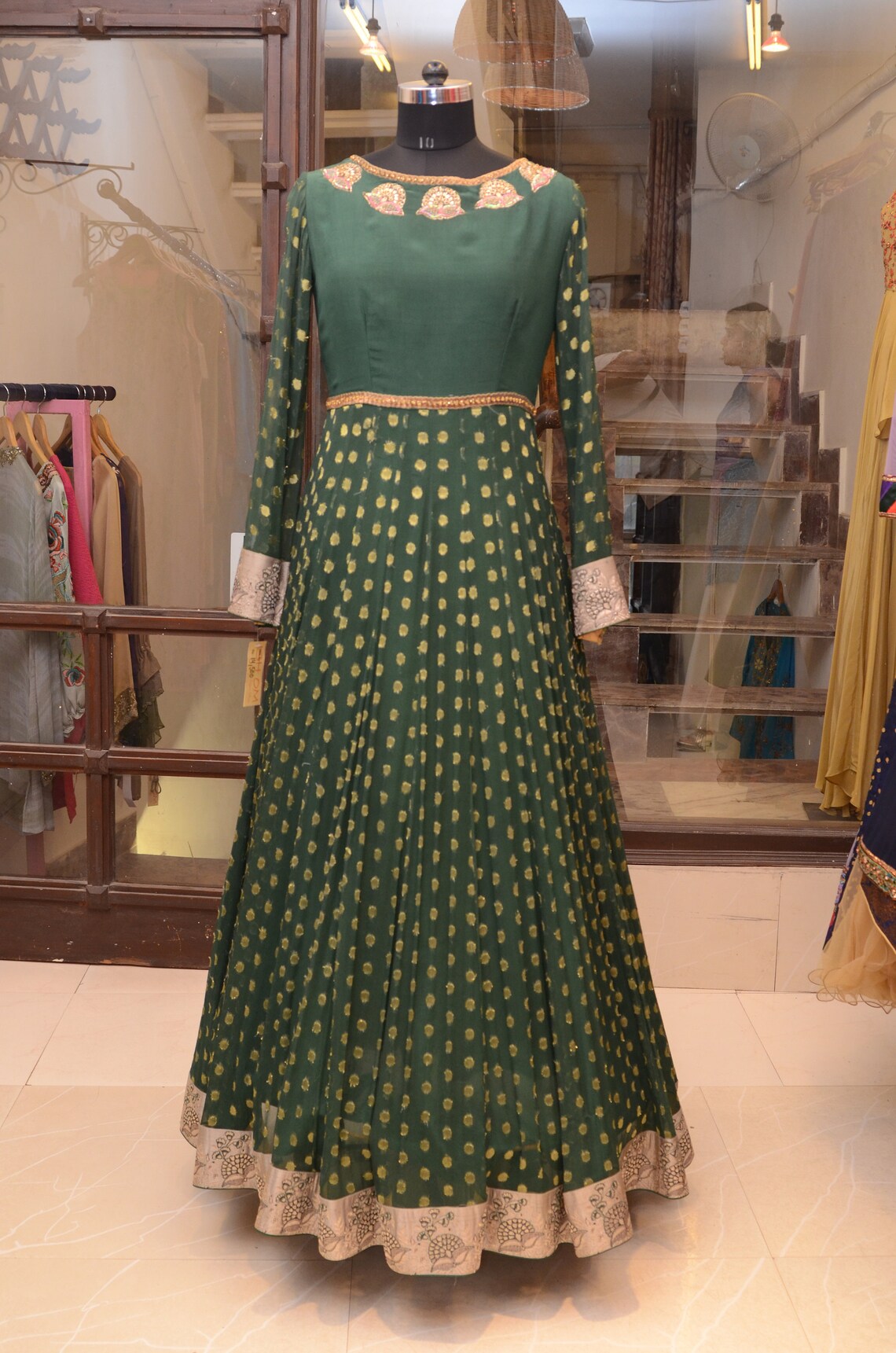 long frock in green colour