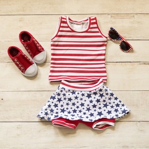 4th of July Outfit - Red White and Blue Girls Outfit - Skirted Shorts  - Striped Tank - Baby Girl Outfit - Summer Outfit
