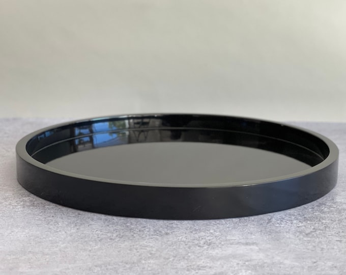 Round Black Decorative Tray, Black High Gloss Round Tray, Makeup Tray
