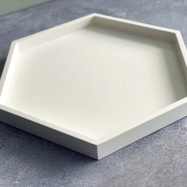 Hexagonal White Decorative Tray, Hexagonal Serving Tray, Hexagon Tray