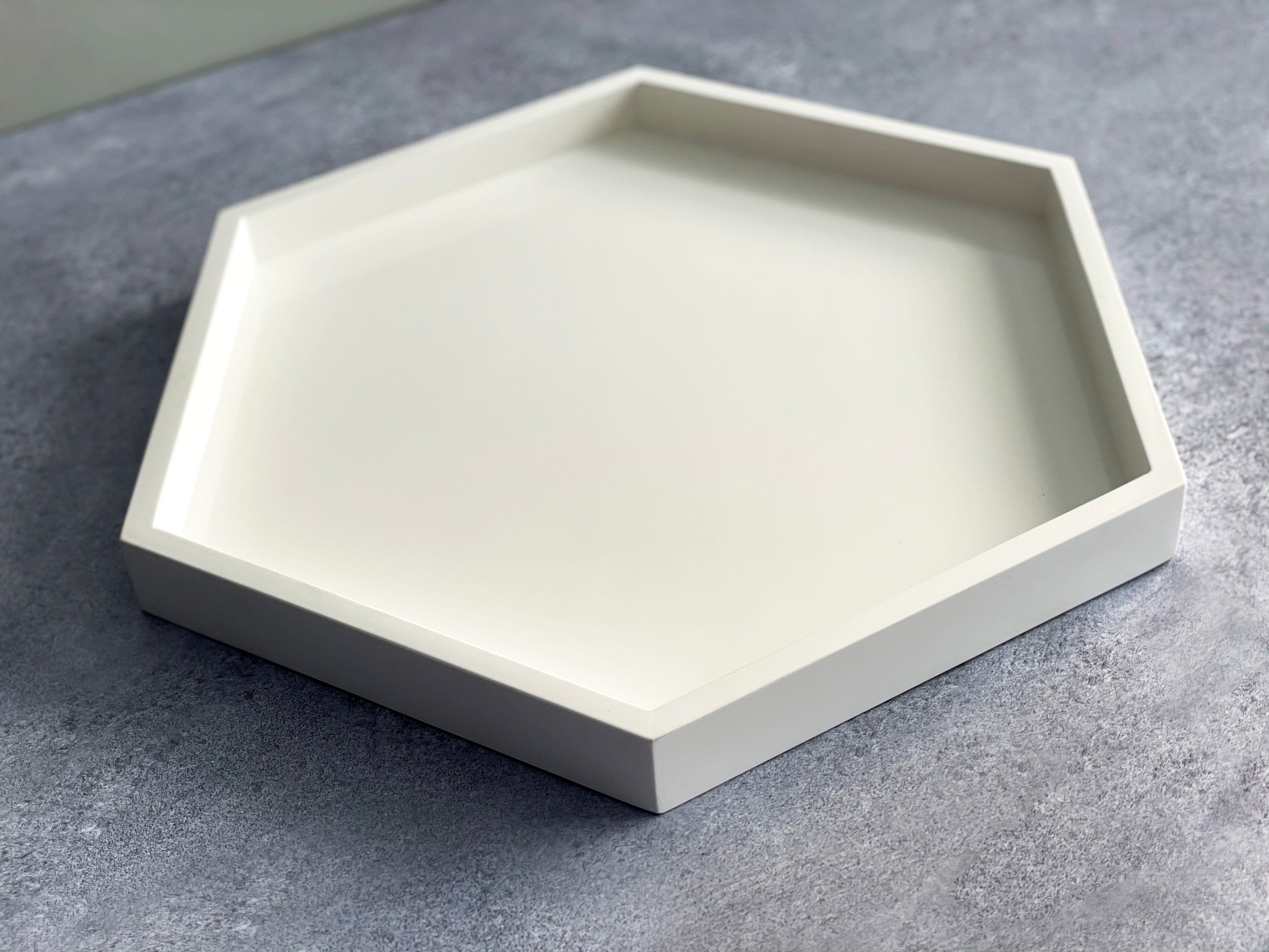 Hexagonal White Decorative Tray, Hexagonal Serving Tray, Hexagon Tray 