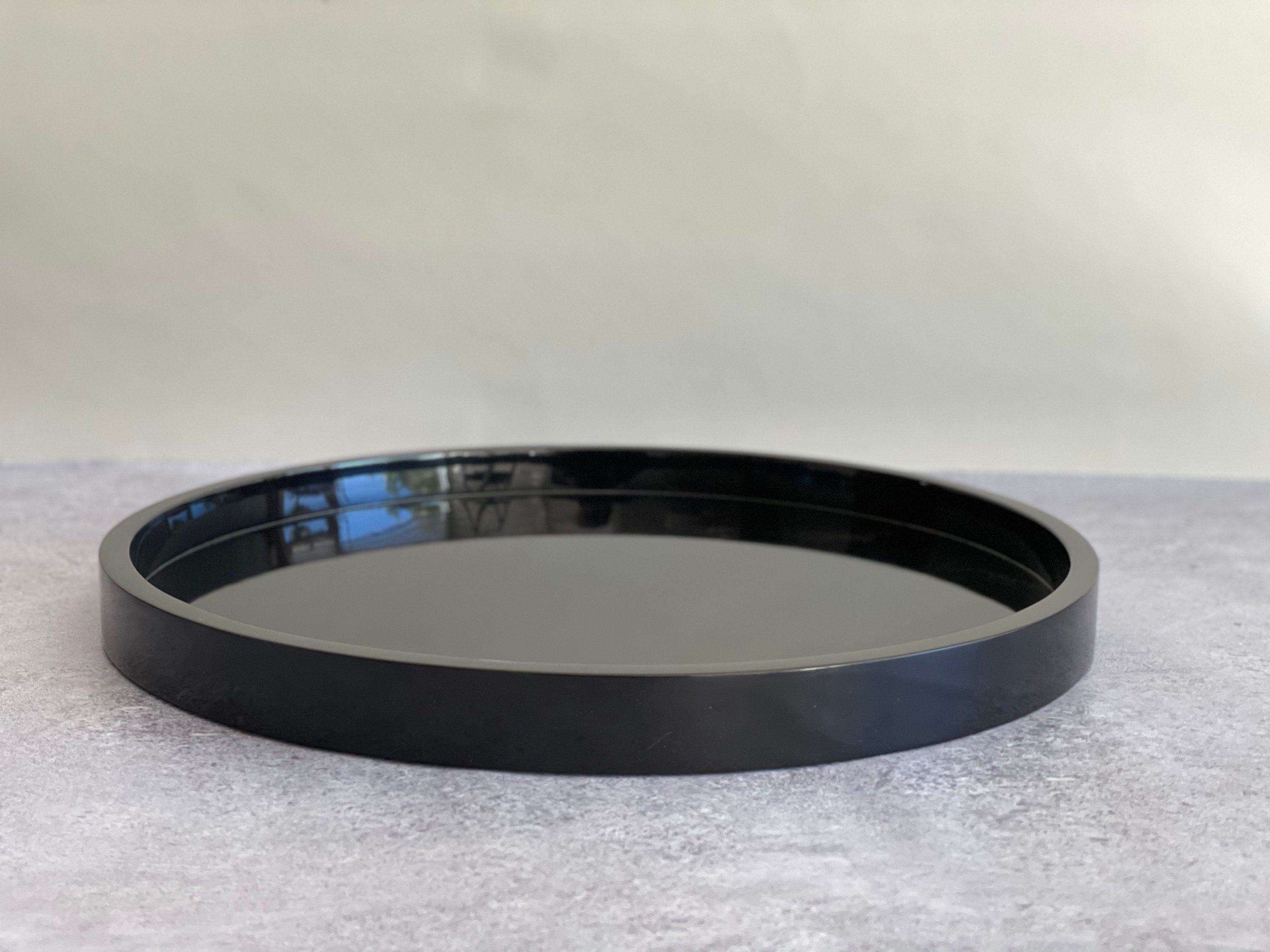 Black Round Decorative Tray Black High Gloss Round Tray Etsy