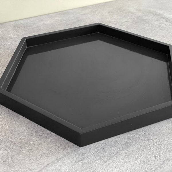 Black Glossy Hexagonal Decorative Tray, Hexagonal Serving Tray, Wood Table Tray