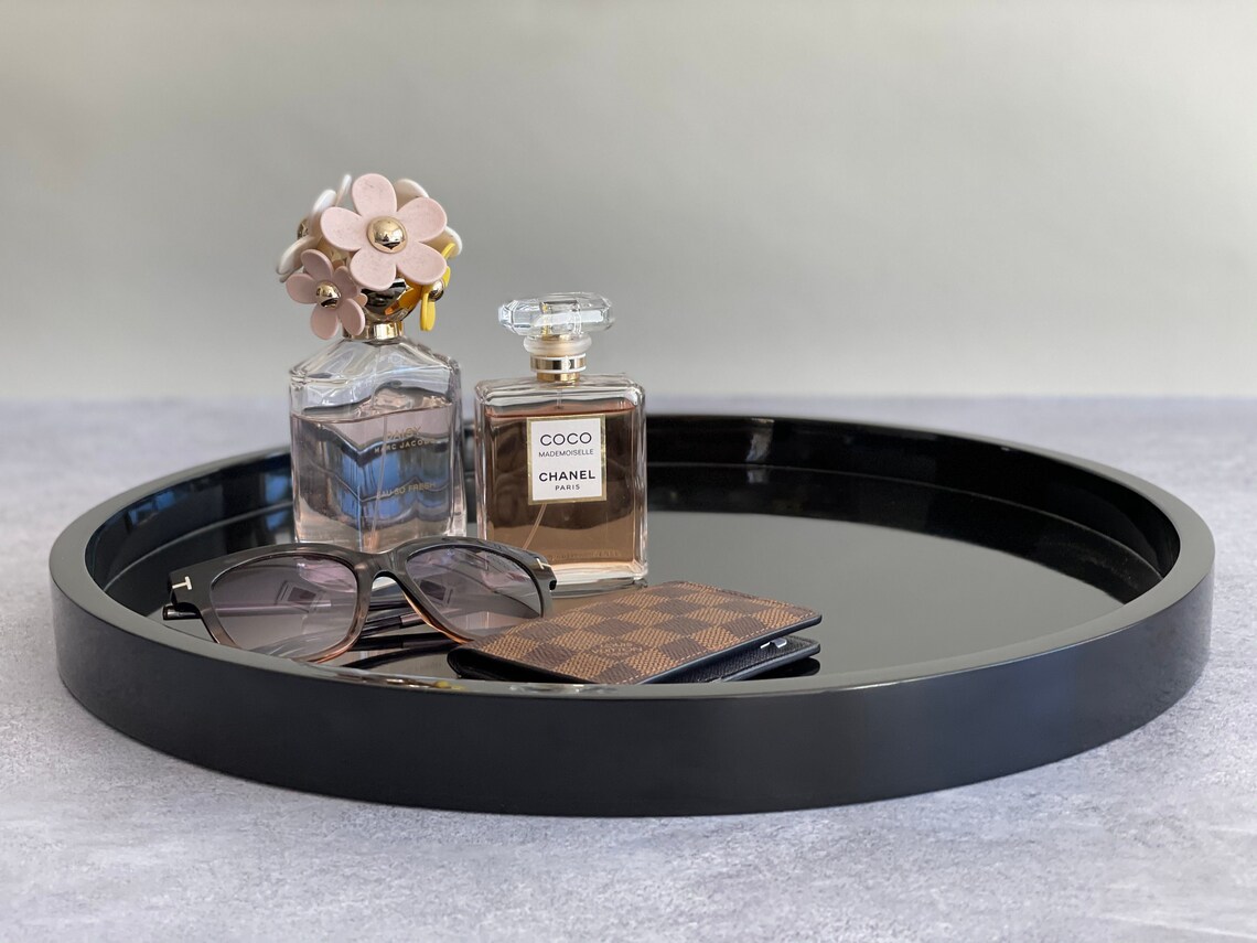 Round Black Decorative Tray Black High Gloss Round Tray Etsy