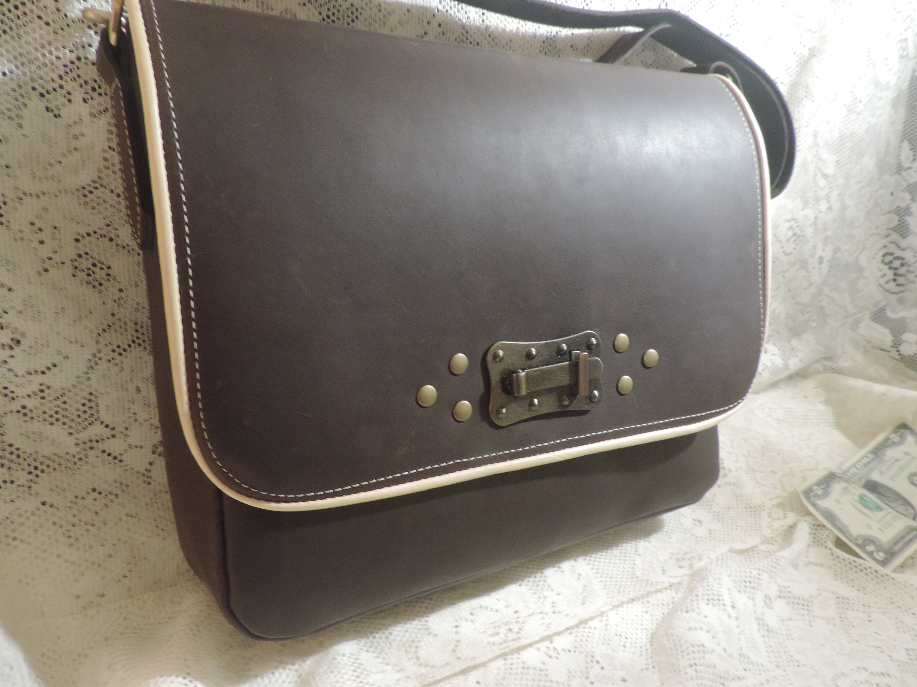 Large Unisex bag with a gate latch closure. handmade off white Etsy