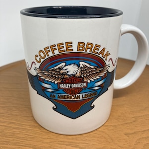Harley Davidson Mug Cup Coffee Break 1996 Vintage 90s Motorcycle Collectibles 4" Vintage gift for dad Vintage advertising logo