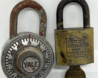 Vtg Yale Combination Lock and Junkunc Bros. American Lock Company solid brass padlock with key
