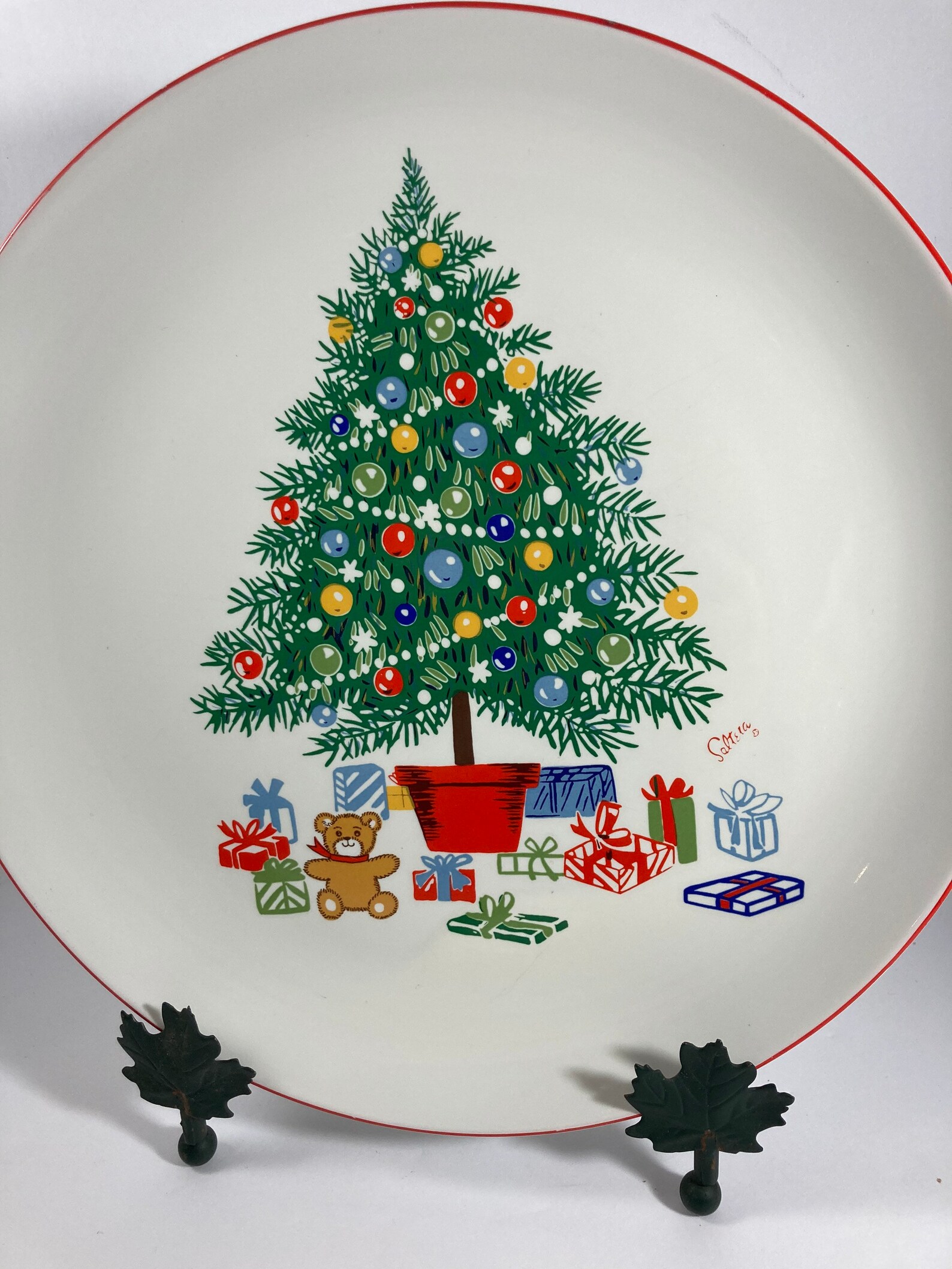 Vintage Christmas Dinner plate Christmas tree gifts and teddy Etsy
