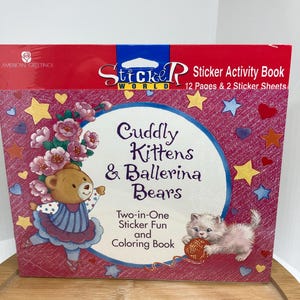 Vintage American Greetings Cuddly Kittens Ballerina Bears Sticker Activity Book Adesivo sigillato da collezione Vtg Regalo per lei Crafter 1990