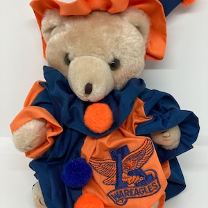 Auburn Bear Plush with blue and orange clown costume War Eagle embroidered Auburn alumni college dorm room decor college SEC football