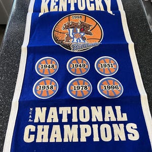 Kentucky Wildcats 1998 National Champions Banner with 6 other Title Patches Vtg Wildcat Logo SEC Basketball UK Alumni Sports Office or Bar