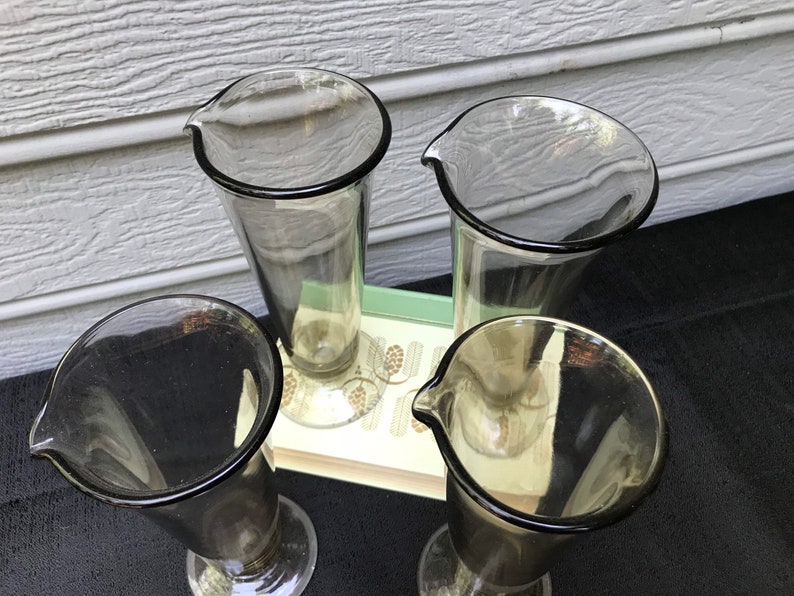 Vintage Smoked Glass Drink Mixer set of 4 Vintage Barware