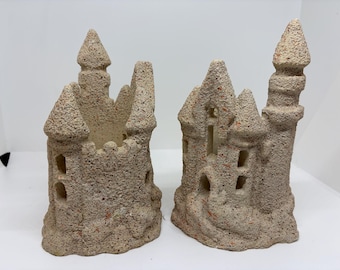 Sandcastle Sand Sculpture Candle holders set of 2 beach theme decor