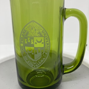 Tulane University green glass 5.5&quot; Beer Stein Green Glass Mug Green Waves New Orleans Louisiana Vtg College Decor Alumni Dorm Decor