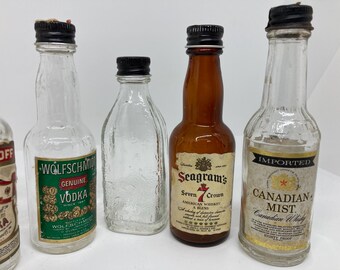 1960-70 Mini Liquor Bottles Airplane Bottles Empty Vintage Label